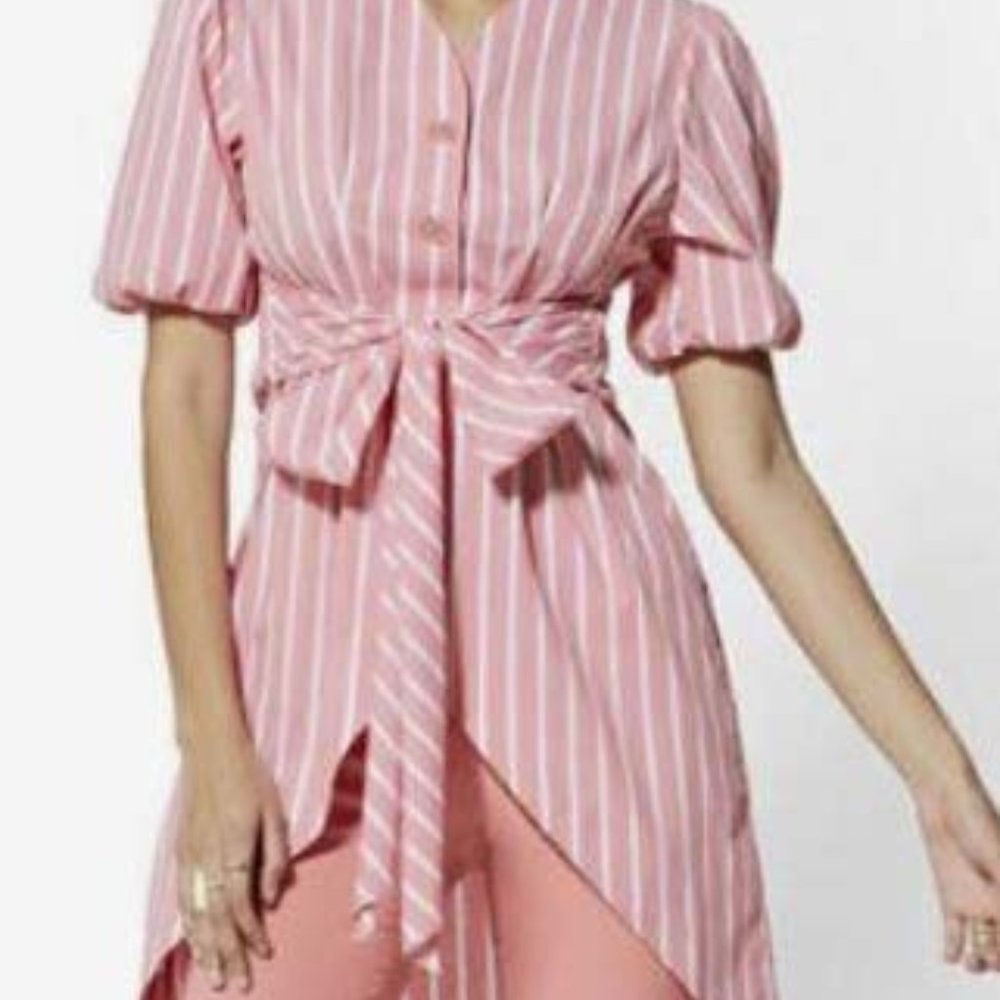 V-Neck Button-Front Poplin Tunic Shirt